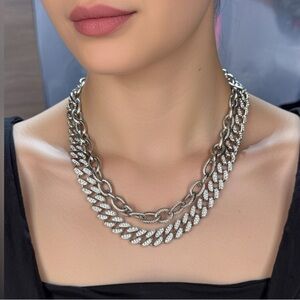 Chunky Rope Fully Iced out Cuban Chain Stainless Steel 2-piece Women’s necklaces